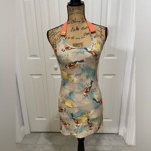 Vintage Lanca Perfume Bird Print Halter Dress with Orange Strap